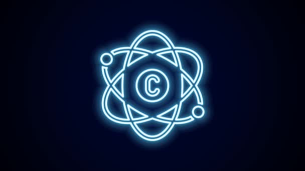 Parlayan Neon Hattı Atom Simgesi Siyah Arkaplanda Izole Edildi Bilimin — Stok video