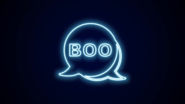 Gloeiende Neon Lijn Boo Spraak Bel Pictogram Geïsoleerd Zwarte Achtergrond — Stockvideo