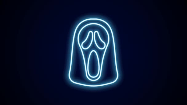 Línea Neón Brillante Máscara Fantasma Divertida Aterradora Para Icono Halloween — Vídeos de Stock