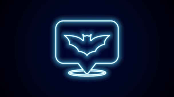 Leuchtende Neon Linie Fliegende Fledermaus Symbol Isoliert Auf Schwarzem Hintergrund — Stockvideo