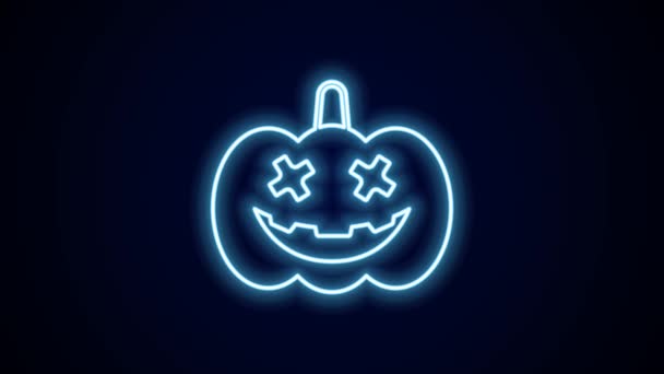 Świecąca Neonowa Ikona Dyni Odizolowana Czarnym Tle Wesołego Halloween Animacja — Wideo stockowe