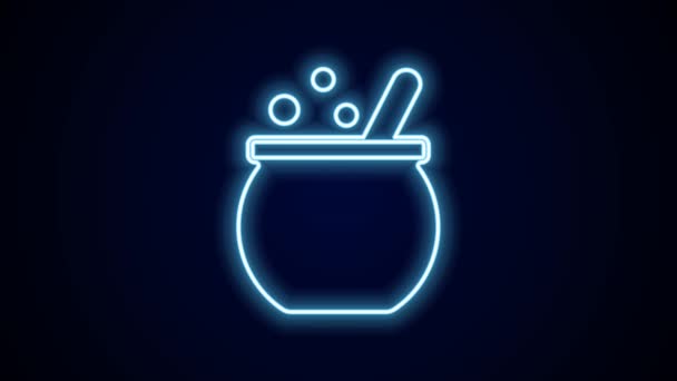 Glowing Neon Line Halloween Witch Cauldron Icon Isolated Black Background — Stock Video