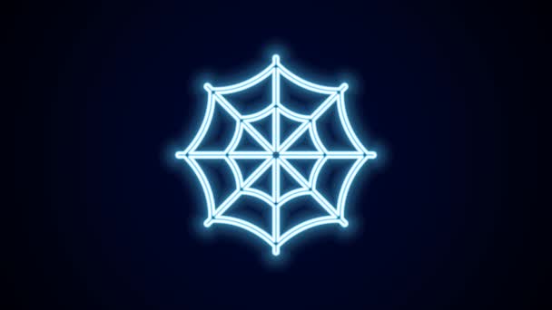 Ragyogó Neon Vonal Spider Web Ikon Elszigetelt Fekete Alapon Cobweb — Stock videók