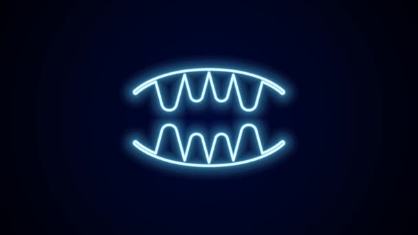 Светящийся Неоновый Символ Зубов Вампира Выделенный Черном Фоне Счастливого Хэллоуина — стоковое видео