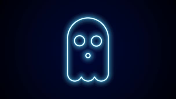 Glödande Neon Linje Ghost Ikonen Isolerad Svart Bakgrund Glad Halloweenfest — Stockvideo