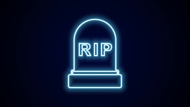 Świecąca Neonowa Linia Tombstone Napisem Odp Niej Ikona Odizolowana Czarnym — Wideo stockowe