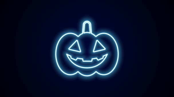 Gloeiende Neon Lijn Pompoen Pictogram Geïsoleerd Zwarte Achtergrond Gelukkig Halloween — Stockvideo
