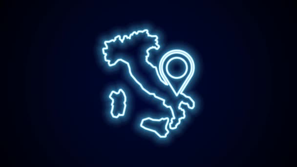 Glödande Neon Linje Karta Över Italien Ikonen Isolerad Svart Bakgrund — Stockvideo