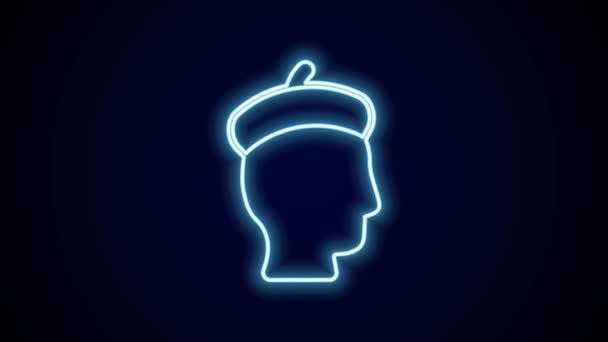 Świecący Neon Linii Francuz Ikona Człowieka Izolowane Czarnym Tle Animacja — Wideo stockowe