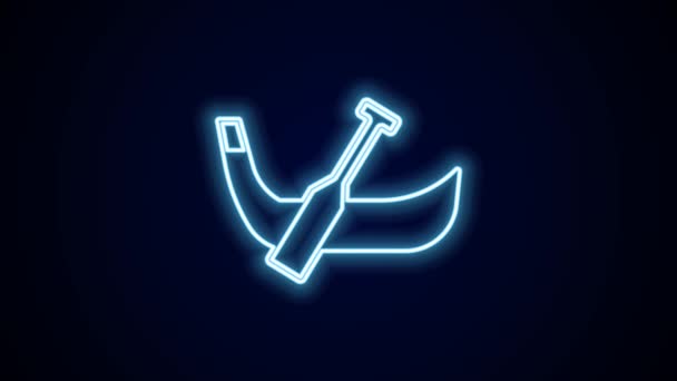 发光的霓虹灯线贡多拉船意大利威尼斯图标孤立在黑色背景 旅游划船运输浪漫 4K视频运动图形动画 — 图库视频影像