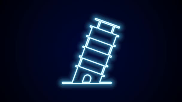 Žhnoucí Neonová Čára Opírající Věž Pise Ikona Izolované Černém Pozadí — Stock video