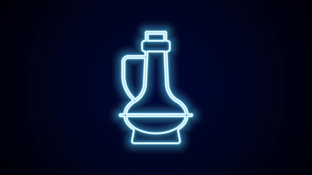 发光的霓虹灯线一壶橄榄油图标孤立在黑色的背景 装橄榄油图标的罐子 4K视频运动图形动画 — 图库视频影像