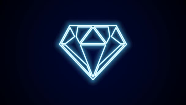 Zářící Neonová Čára Diamantová Ikona Izolovaná Černém Pozadí Symbol Šperků — Stock video