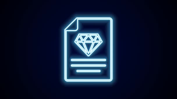 Linha Néon Brilhante Certificado Ícone Diamante Isolado Fundo Preto Animação — Vídeo de Stock