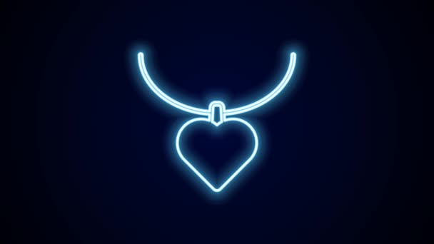 Glowing Neon Line Necklace Heart Shaped Pendant Icon Isolated Black — Stock Video