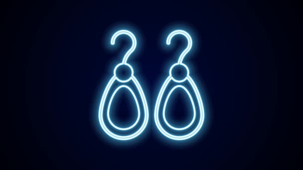 Leuchtende Neon Linie Ohrringe Symbol Isoliert Auf Schwarzem Hintergrund Schmuck — Stockvideo
