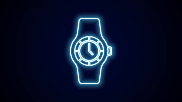 ネオンラインの輝きブラックの背景に隔離された手首の時計アイコン 腕時計のアイコン 4Kビデオモーショングラフィックアニメーション — ストック動画