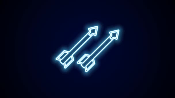 Glowing Neon Line Medieval Arrows Icon Isolated Black Background Medieval — Stockvideo