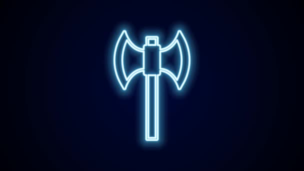 Glowing Neon Line Medieval Poleaxe Icon Isolated Black Background Video — Stock Video