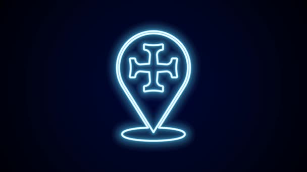 Glowing Neon Line Crusade Icon Isolated Black Background Video Motion — Stock Video