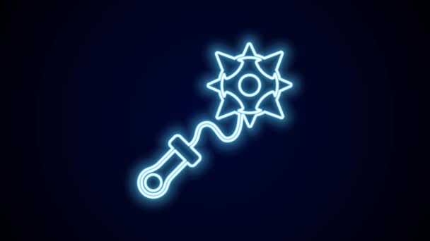 Glowing Neon Line Medieval Chained Mace Ball Icon Isolated Black — Αρχείο Βίντεο