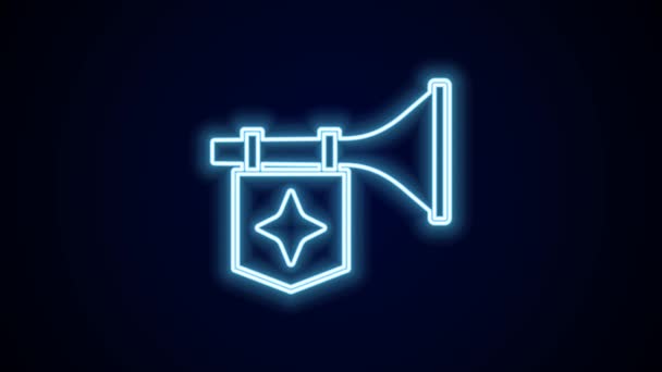 Leuchtende Leuchtschrift Trumpet Mit Fahnensymbol Auf Schwarzem Hintergrund Musikinstrument Trompete — Stockvideo