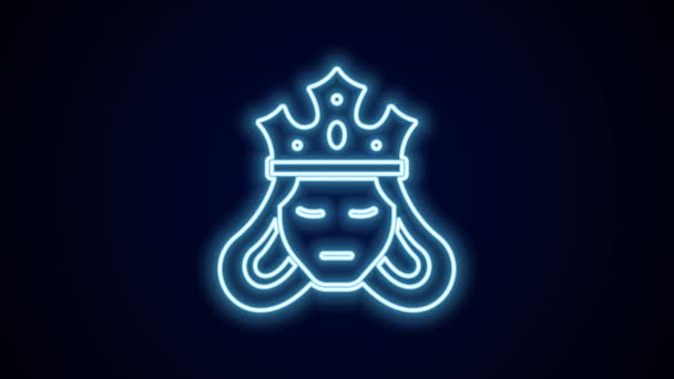 Świecąca Neon Linii Księżniczka Lub Królowa Nosi Jej Ikonę Korony — Wideo stockowe