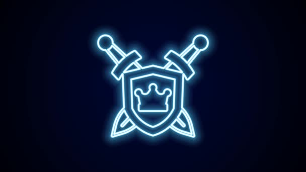 Glowing Neon Line Medieval Shield Crossed Swords Icon Isolated Black — Stock Video