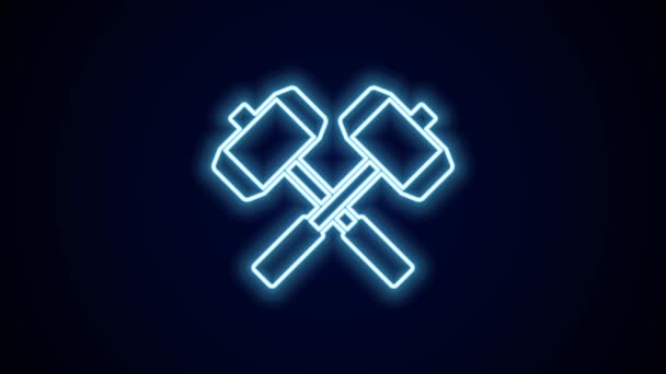 Glowing Neon Line Medieval Cross Battle Hammers Icon Isolated Black — Stok Video