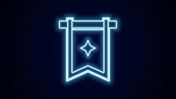 Glowing Neon Line Medieval Flag Icon Isolated Black Background Country — Stock Video