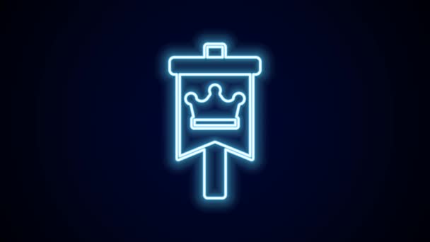 发光的霓虹灯线中世纪标志图标孤立在黑色背景 国王或王后统治的国家 州或领土 4K视频运动图形动画 — 图库视频影像