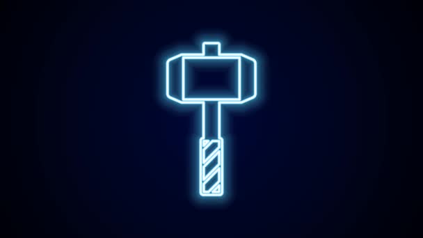 Glowing Neon Line Medieval Battle Hammer Icon Isolated Black Background — Vídeo de Stock