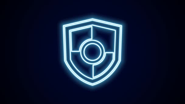 Świecąca Neonowa Ikona Tarczy Izolowana Czarnym Tle Podpis Strażnika Bezpieczeństwo — Wideo stockowe