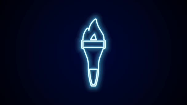 Gloeiende Neon Lijn Torch Vlam Pictogram Geïsoleerd Zwarte Achtergrond Symbool — Stockvideo