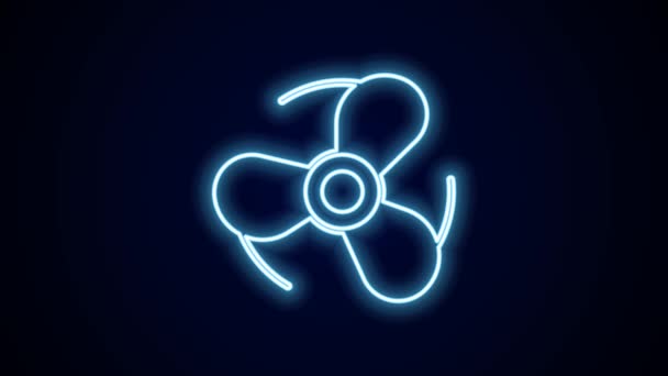 Glowing Neon Line Boat Propeller Turbine Icon Isolated Black Background — Stock Video