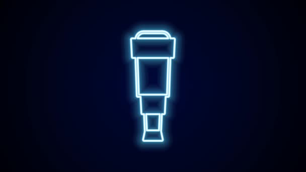 Gloeiende Neon Lijn Spyglass Telescoop Lens Pictogram Geïsoleerd Zwarte Achtergrond — Stockvideo