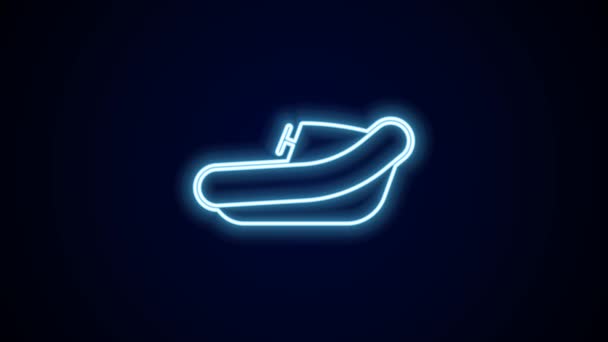 Leuchtende Neon Line Schlauchboot Mit Außenbordmotor Symbol Isoliert Auf Schwarzem — Stockvideo