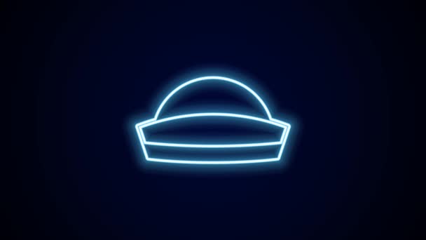 Leuchtende Neon Linie Sailor Hut Symbol Isoliert Auf Schwarzem Hintergrund — Stockvideo