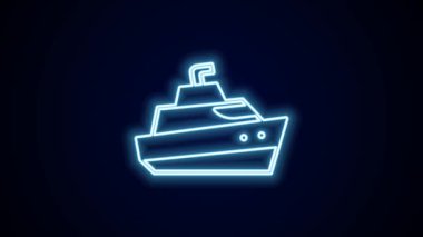 Parlayan neon hattı sürat teknesi simgesi siyah arkaplanda izole edildi. 4K Video hareketli grafik canlandırması.