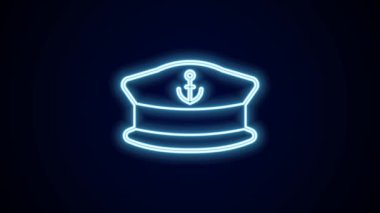 Parlayan neon hattı Kaptan şapka simgesi siyah arka planda izole edildi. 4K Video hareketli grafik canlandırması.
