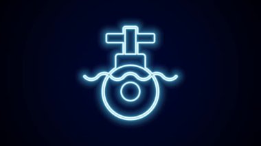Parlayan neon hattı denizaltı simgesi siyah arkaplanda izole edildi. Askeri gemi. 4K Video hareketli grafik canlandırması.