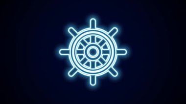 Parlayan neon hattı direksiyon simgesi siyah arkaplanda izole edildi. 4K Video hareketli grafik canlandırması.