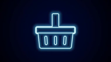 Parlayan neon hattı alışveriş sepeti simgesi siyah arkaplanda izole edildi. İnternetten satın alma konsepti. Servis tabelası. Alışveriş arabası sembolü. 4K Video hareketli grafik canlandırması.