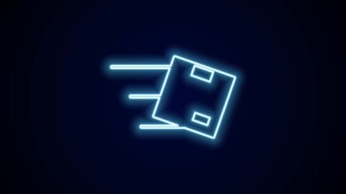Siyah arkaplanda izole edilmiş karton kutu simgesiyle parlayan neon çizgi konumu. Teslimat hizmetleri, lojistik ve ulaşım, dağıtım. 4K Video hareketli grafik canlandırması.