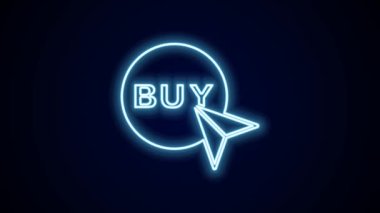 Parlayan neon hattı satın alma simgesi siyah arkaplanda izole edildi. 4K Video hareketli grafik canlandırması.
