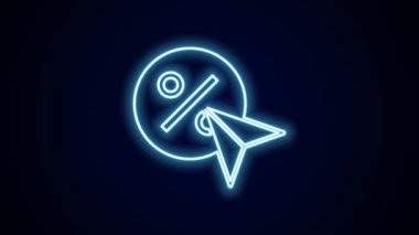Parlayan neon hattı% indirimli etiket simgesi siyah arkaplanda izole edildi. Etiket alışverişi. Özel teklif işareti. İndirim kuponları sembolü. 4K Video hareketli grafik canlandırması.