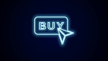 Parlayan neon hattı satın alma simgesi siyah arkaplanda izole edildi. 4K Video hareketli grafik canlandırması.
