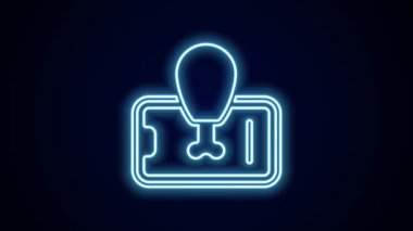 Parlayan neon hattı yiyecek siparişi siyah arkaplanda izole edilmiş. Cep telefonuyla sipariş verin. Restoran yemek teslimatı konsepti. 4K Video hareketli grafik canlandırması.