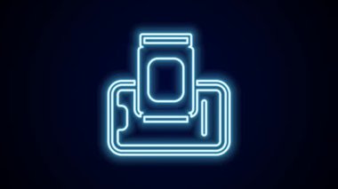 Parlayan neon hattı yiyecek siparişi siyah arkaplanda izole edilmiş. Cep telefonuyla sipariş verin. Restoran yemek teslimatı konsepti. 4K Video hareketli grafik canlandırması.