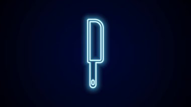 Parlayan neon çizgili bıçak simgesi siyah arkaplanda izole edildi. Çatal bıçak sembolü. 4K Video hareketli grafik canlandırması.